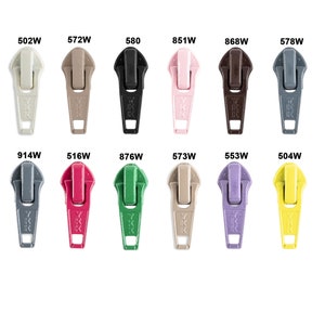 May include: Assortment of 12 zipper pulls in various colors, including beige, black, pink, brown, gray, red, green, yellow, and purple. Each pull has the text "YKK" printed on it.