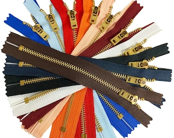 YKK #5 Brass Jean Zipper 14" – Closed End, Semi-Automatic Lock