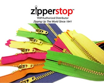 4" to 11 " Pants Metal Zippers-YKK # 4.5 Brass with Locking Slider Closed Bottom 5 Zips each color (Options Length and Color)ZipperStopYKK®