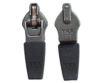 2pcs YKK #5 Antique Silver Semi-Automatic Lock with Black Rubber Pull for Nylon Coil Jacket Zipper Repair Kit Slider