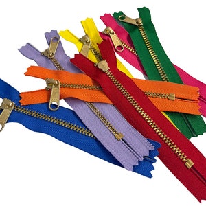 YKK 4&quot; Inches Golden Brass Long Pull (Non-Lock) Closed-End Crafter&#39;s Special 4.5s Metal Teeth Zippers   Made in USA 7pcs - Choose Color