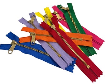 YKK #4.5 ゴールデンブラス製 金属製 クローズドエンドファスナー ロングプル付き 4インチ アメリカ製 (10個入り)