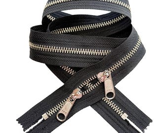 YKK #5 Nickel with Head-To-Head Long Pull (Non-Lock Sliders) Both Ends Closed Zipper (1 Piece) Color: Black #580W and Choose Length 5" - 34"