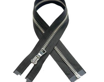 Jacket Zipper JN #5 Shiny Nickel Metal with Fancy Long Pull Medium Weight Separating, Open-End - Choose Length and Color