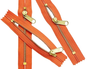 3pcs YKK #5 8" Brass Coverall Metal Zipper with Long Pull (Non-Lock Slider) Both End Closed for Jacket Pockets or Bags