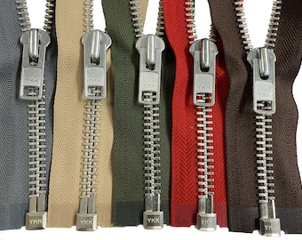 YKK #10 4" to 36" Aluminum Heavy Duty Metal Coats Jacket Zipper Separating Made in The United States Choice of Color - Length