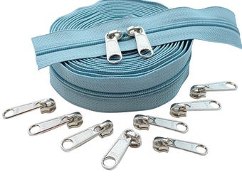 YKK #4.5 Nylon Coil Continuous Zipper Roll Color Exotic Blue #012 with Long Pulls (Non-Lock Slider) or Auto Pull (Automatic Lock Slider)