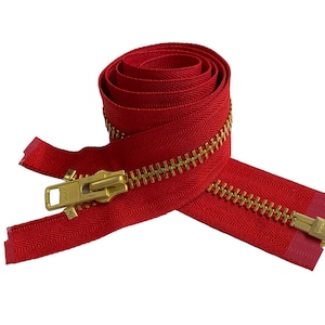 YKK 10 5 to 36 Golden Brass Metal Extra Heavy Duty Separating Coat Jacket Zippers Made in The United States Choose Colors Length 519 - Red