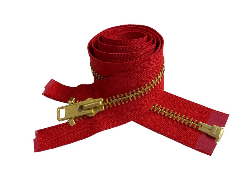 YKK 10 5 to 36 Golden Brass Metal Extra Heavy Duty Separating Coat Jacket Zippers Made in The United States Choose Colors Length 519 - Red
