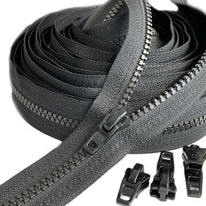 YKK Continuous Zipper Chain - Vislon Molded #5 with (Plastic Sliders Black - Optionally)