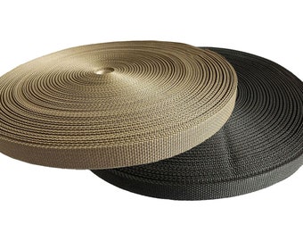 YKK Polypropylene Webbing, Black, Khaki, Brown, USA Made