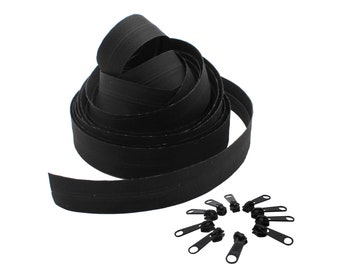 YKK Water Repellent Aqua Guard # 3 Coil Matte Kettenfarbe Schwarz + # 3 Aqua Guard Sliders