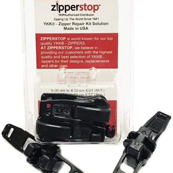 Ykk zipper repair kit solution vislon #10 slider / pull type plastic - (non lock double pulls, black 2 pulls-top stoppers)