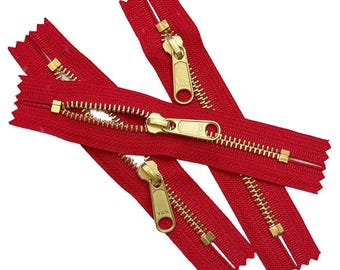 3pcs YKK #5 4" Brass Coverall Metal Zipper with Long Pull (Non-Lock Slider) Both End Closed for Jacket Pockets or Bags