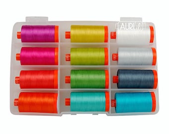 Aurifil Designer Collection Color Crush Thread Box Kit 12 LARGE SPOOLS COTTON 50WT 12 Colors 100% Cotton (1422 Yds Each)