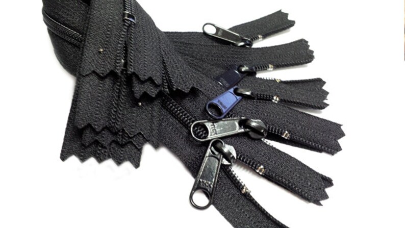 Long Pull YKK\u00ae Nylon Coil #4.5 Handbag Black Zippers with Long Pull Sliders-Closed Bottom Made in USA-5 zippers with YKK\u00ae #4.5 Sliders 3pcs
