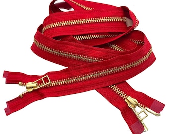 YKK #5 Brass Metal Two-Way Diecast Wire Bell Pulls Separating, Open-End Zippers for Jackets or Coats - Choose Color and Length 37" to 48"