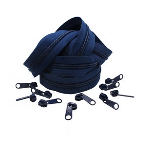 5 Yards Of YKK #5 Medium Weight Coil Zipper Chain + 10 Non Lock Long Pull Sliders - Select Color
