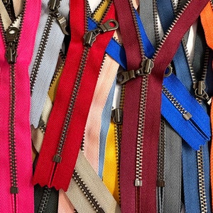20pcs YKK 7&quot; Antique Brass with Donut Pull Metal Teeth 4.5s- Zipper Closed-End Colorful Made in USA for DIY Pouch Assorted 20 Colors