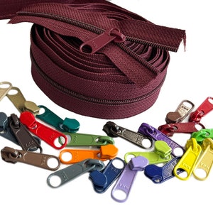 Continuous Zipper Chain YKK #4.5 Nylon Coil Zippers by The Yard Colorful with Multicolored Long Pull Sliders Kit for DIY Sewing 5Yds