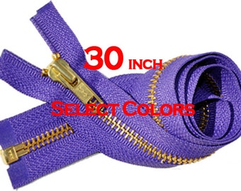 30 inches YKK Brass Metal Teeth Zipper Number 5 Separating Genuine YKK Jackets Zipper (Select Color)