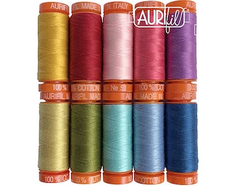 Aurifil Thread Kit - The Perfect Little Box of Colors Designer Collections 10 SMALL SPOOLS COTTON 50WT (220yds each) Assorted Colors
