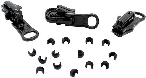 Zipper Repair Kit - #5 YKK Vislon Reversible Sliders - 3 Sliders + 14 Top  Stops - Made in The United States - Color: Black