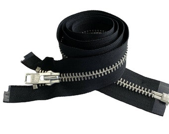 Cremallera de separación de aluminio YKK n.° 10, de metal resistente, color negro, fabricada en EE. UU.