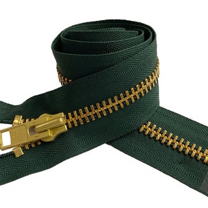 YKK 10 5 to 36 Golden Brass Metal Extra Heavy Duty Separating Coat Jacket Zippers Made in The United States Choose Colors Length 890 - Hemlock Green