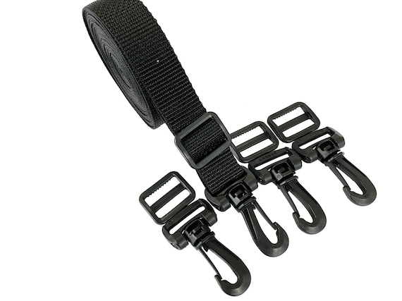 YKK Hardware Kit 1 Plastic Lug Swivel Snap Hook 1, Tribar Adjustable Webbing  1, 5 Yds 1 Webbing Polypropylene Straps black 