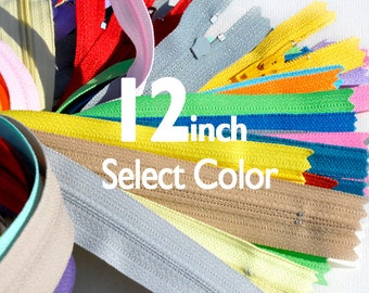 12 inchYKK Zippers Nylon Coil Skirt and Dress Closed Bottom - Each Color Ten Zippers - Select Color
