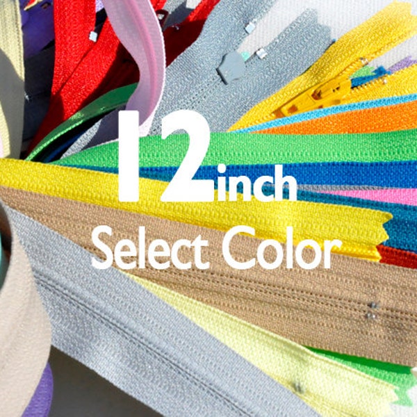 12 inchYKK Zippers Nylon Coil Skirt and Dress Closed Bottom - Each Color Ten Zippers - Select Color