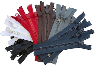 Sample Sale 18pcs YKK #8 Molded Plastic One-Way Non-Separating, Closed-End Heavy Duty Zipper Auto Pull Assorted 6 Colors - Length 6"