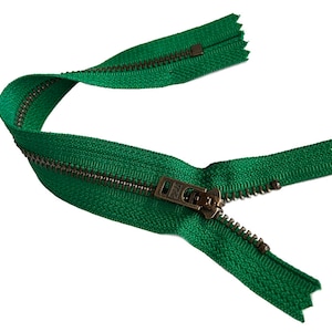 YKK #5 Antique Brass Jean Zipper with Semi-Automatic Lock Closed-End Made in USA Your Choice of Colors and Length 5, 7, 9, or 11 Inches