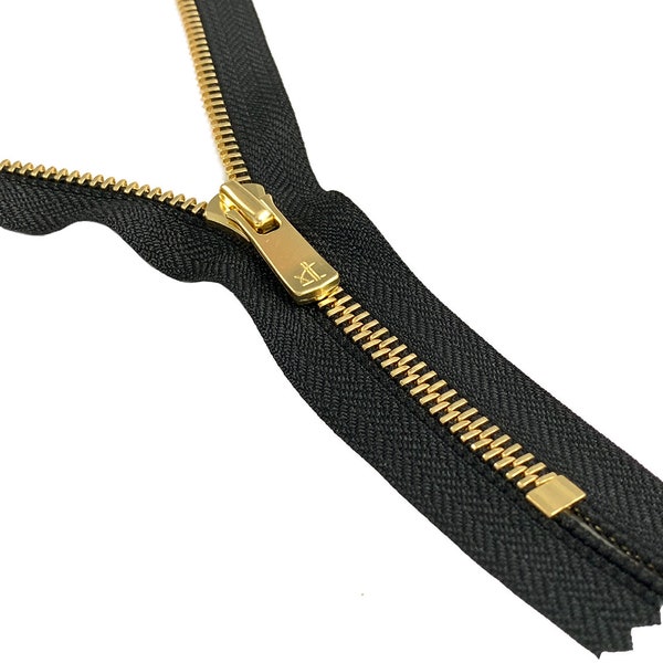 Excella Golden Brass Zipper YKK Number 5 High End Closed Bottom Black (Options Length)