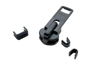 YKK Original Zipper Repair Kit Solution #10 Black Oxide Metal - 1 Slider, 1 Bottom, and 2 Tops Stopper