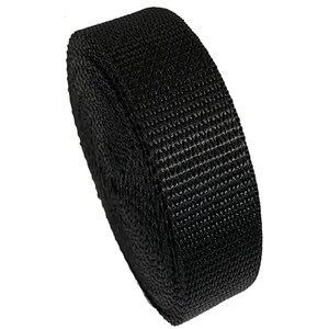 Puede incluir: Un rollo de cinta de nylon negra, un tipo de tejido fuerte y duradero que se utiliza a menudo para correas, cinturones y otras aplicaciones.