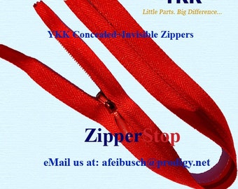 9 inch - 12 zippers - Invisible Zipper - Closed Bottom -  RED - Hidden YKK zippers