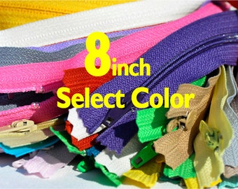 8 inch YKK Zippers Nylon Coil Skirt and Dress Closed Bottom - Each Color Ten Zippers - Select Color