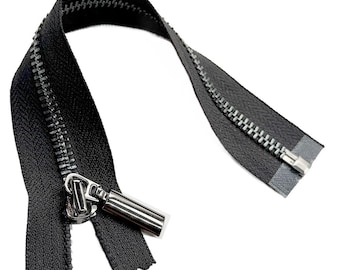 Jacket Zipper JN #5 Shiny Gunmetal Metal with Fancy Long Pull Medium Weight Separating, Open-End - Choose Length and Color