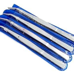 4 Pieces 6&quot; Inches Curved Stainless Steel College Tweezers with Serrated Tip and Knurled Handle for Multipurpose Sewing