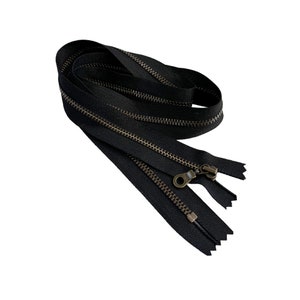 2pcs YKK 4&quot; - 33&quot; Antique Brass Donut Drop Pull Closed-End Crafter&#39;s Special 4.5s Metal Teeth Zippers Made in USA Color Black