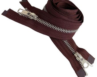 YKK #5 Aluminum Metal Two-Way Auto Pulls Separating, Open-End Zippers for Jackets or Coats - Choose Color and Length 37" to 48"