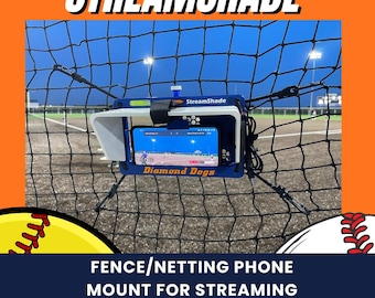 StreamShade - Support de clôture de téléphone avec abat-jour avec support de batterie externe, ventilateur de refroidissement utilisé avec une clôture à maillons de chaîne ou un filet