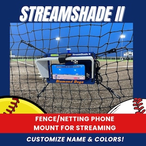 StreamShade II – uchwyt na telefon z osłoną i zewnętrznym uchwytem na baterię, wentylatorem chłodzącym, stosowany z ogrodzeniem z siatki lub siatki