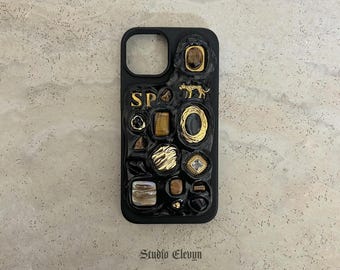 Tiger Eye | Customizable Mosaic Phone Case. Each Item is Meticulously Handcrafted and Made with High Quality Charms and Stones.