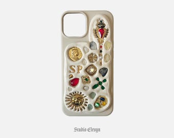 Royalty | Customizable Mosaic Phone Case. Each Item is Meticulously Handcrafted and Made with High Quality Charms, Gems, and Pearls.