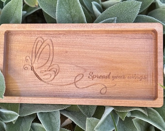 Butterfly Wooden Tray: Desk Organizer, Vanity Storage, Home Decor