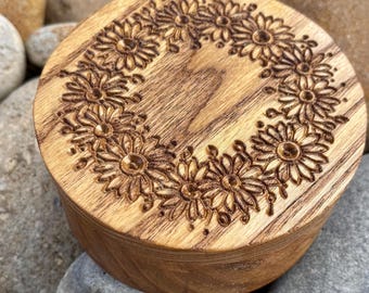 Wooden Daisy Box for Storage Solution Organizer for Jewelry Gift Box for Bridesmaid Keepsake Container for Trinket Storage Box with Flower