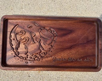 Wooden Catchall Tray Desk Organizer Custom Design Otter Engraved Wood Valet Tray Personalized Gift Storage Desk Accessory Table Decor Dark